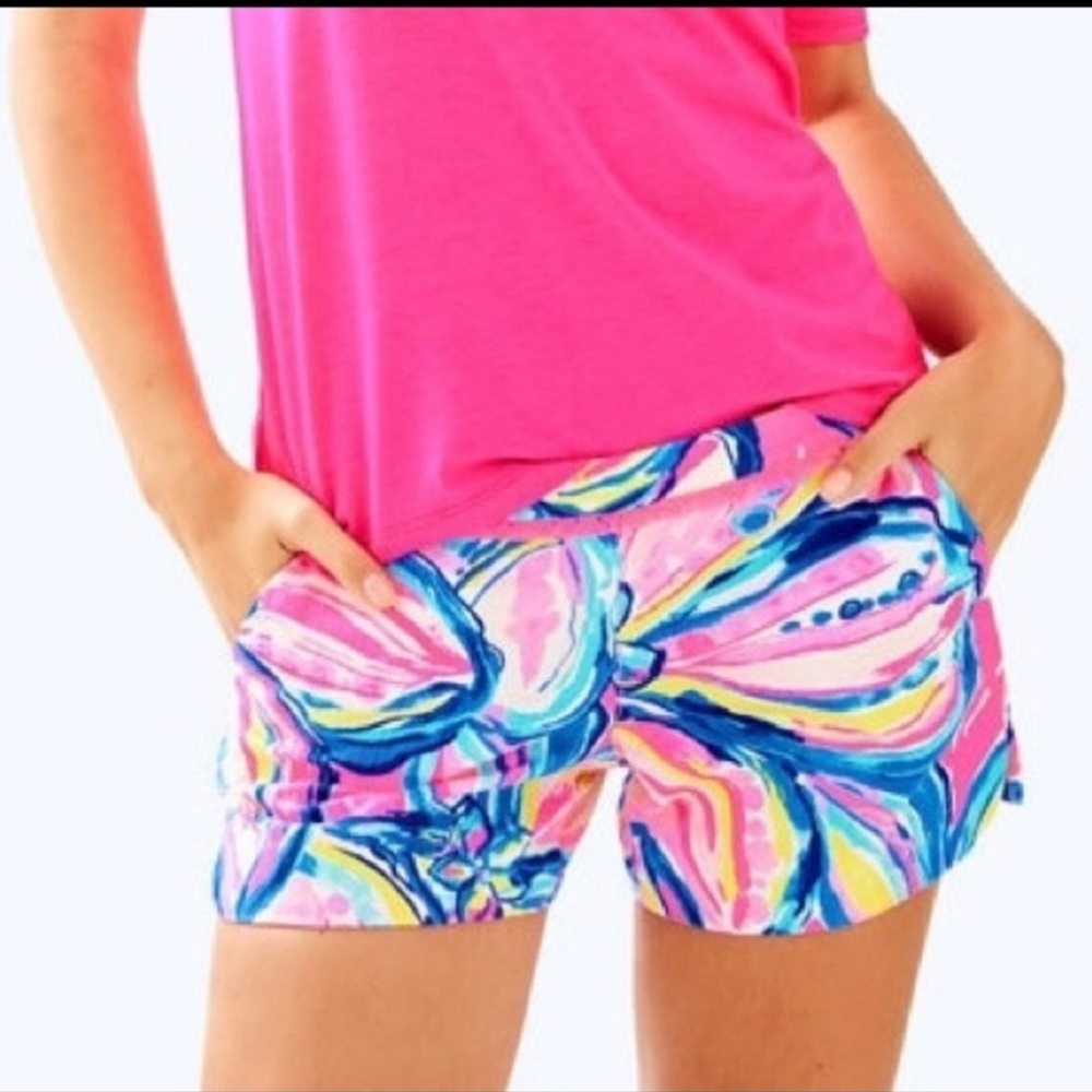 Lilly Pulitzer 4” Adie Shorts Pink Sunset Vacation Colorful Beach Size 2